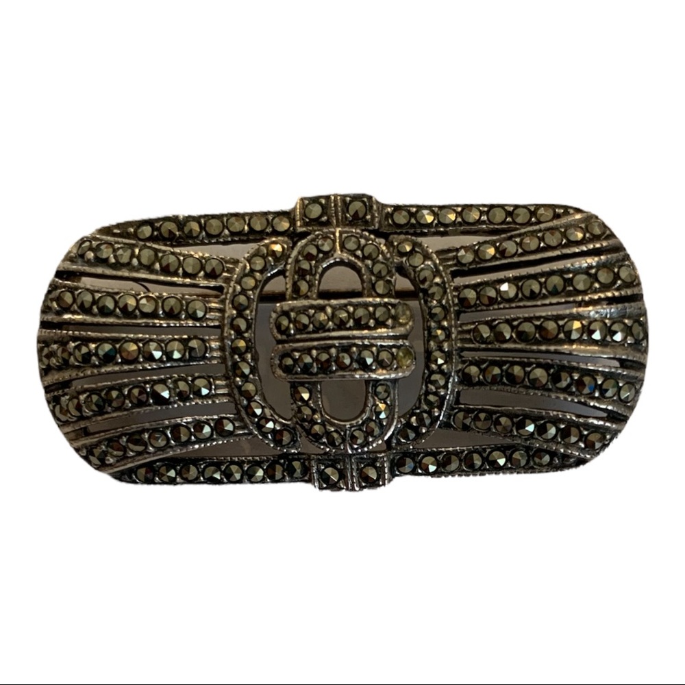 Sterling Silver Art Deco Marcasite Bow Brooch  1.75", Marked “Ciro” 11.4 Grams